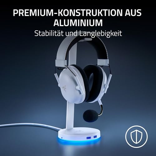 Razer Base Station V2 Chroma (Mercury) - Headset-Ständer mit USB-Hub und RGB-Beleuchtung (mit 7.1 Surround Sound, Integrierter Kopfhörer-Halter, Rutschfester Standfuß) Weiß Bild 2