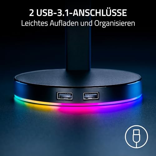 Razer Base Station V2 Chroma (Mercury) - Headset-Ständer mit USB-Hub und RGB-Beleuchtung (mit 7.1 Surround Sound, Integrierter Kopfhörer-Halter, Rutschfester Standfuß) Weiß Bild 6