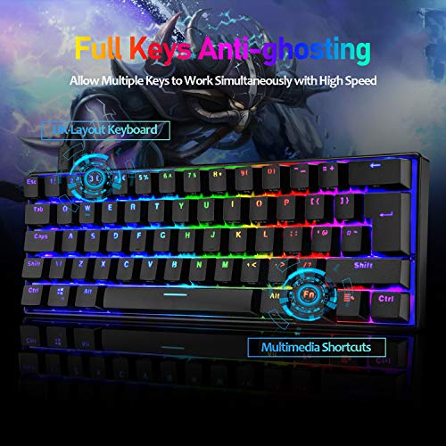 MK21 Gaming Tastatur und Maus Set, RGB 60% Mechanische Tastatur, 62 Tasten Wired Beleuchtung Gaming-Tastatur QWERTY + 6400 DPI Ultraleicht Gaming Maus + Mauspad für PS4, Xbox, PC - Schwarz/Blue Switch Bild 3