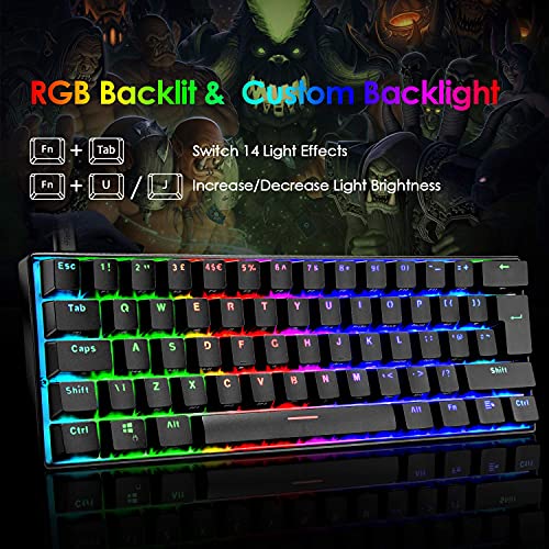 MK21 Gaming Tastatur und Maus Set, RGB 60% Mechanische Tastatur, 62 Tasten Wired Beleuchtung Gaming-Tastatur QWERTY + 6400 DPI Ultraleicht Gaming Maus + Mauspad für PS4, Xbox, PC - Schwarz/Blue Switch Bild 4