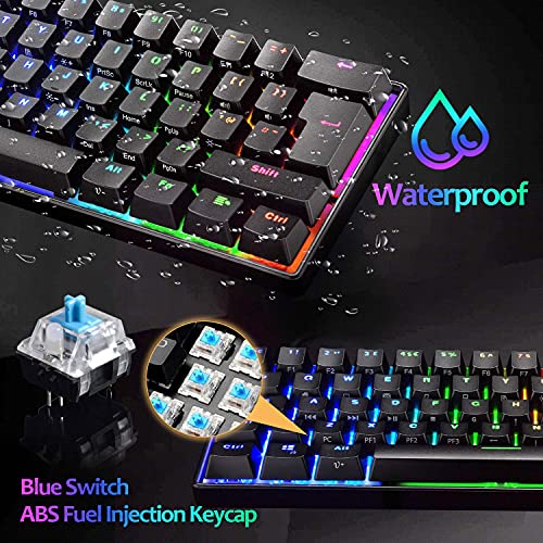 MK21 Gaming Tastatur und Maus Set, RGB 60% Mechanische Tastatur, 62 Tasten Wired Beleuchtung Gaming-Tastatur QWERTY + 6400 DPI Ultraleicht Gaming Maus + Mauspad für PS4, Xbox, PC - Schwarz/Blue Switch Bild 6