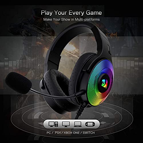 Redragon H350 RGB kabelgebundenes Gaming-Kopfhörer, dynamische RGB-Hintergrundbeleuchtung - Stereo-Surround-Sound - 50-mm-Treiber - abnehmbares Mikrofon, Over-Ear-Kopfhörer (Schwarz) Bild 5