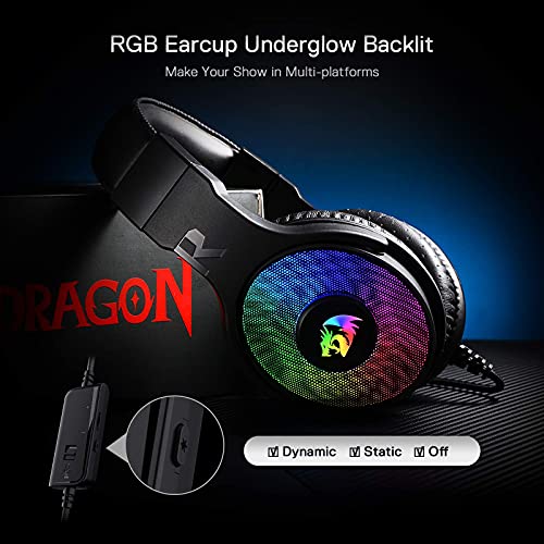 Redragon H350 RGB kabelgebundenes Gaming-Kopfhörer, dynamische RGB-Hintergrundbeleuchtung - Stereo-Surround-Sound - 50-mm-Treiber - abnehmbares Mikrofon, Over-Ear-Kopfhörer (Schwarz) Bild 6