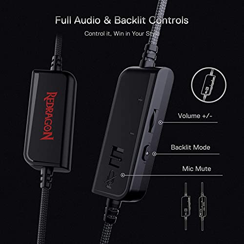 Redragon H350 RGB kabelgebundenes Gaming-Kopfhörer, dynamische RGB-Hintergrundbeleuchtung - Stereo-Surround-Sound - 50-mm-Treiber - abnehmbares Mikrofon, Over-Ear-Kopfhörer (Schwarz) Bild 7
