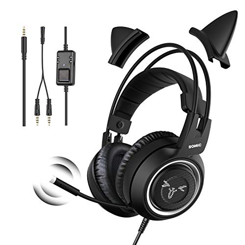 Somic Gaming-Kopfhörer für Xbox One, Stereo-Surround-Sound mit Geräuschunterdrückung, abnehmbares Katzenohr-Headset mit Inline-Steuerung für Jungen und Männer Bild 1