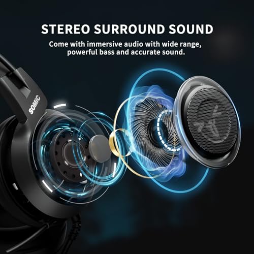 Somic Gaming-Kopfhörer für Xbox One, Stereo-Surround-Sound mit Geräuschunterdrückung, abnehmbares Katzenohr-Headset mit Inline-Steuerung für Jungen und Männer Bild 2