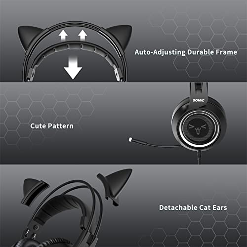 Somic Gaming-Kopfhörer für Xbox One, Stereo-Surround-Sound mit Geräuschunterdrückung, abnehmbares Katzenohr-Headset mit Inline-Steuerung für Jungen und Männer Bild 5