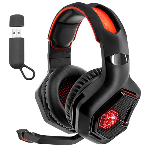 EMPIRE GAMING – WarCry P-W1 Gaming Headset mit Mikro - PC/PS4/PS5/Xbox/Switch/Mac-2.4 GHz Wireless – Surround Sound Stereo - LED Rot Bild 1