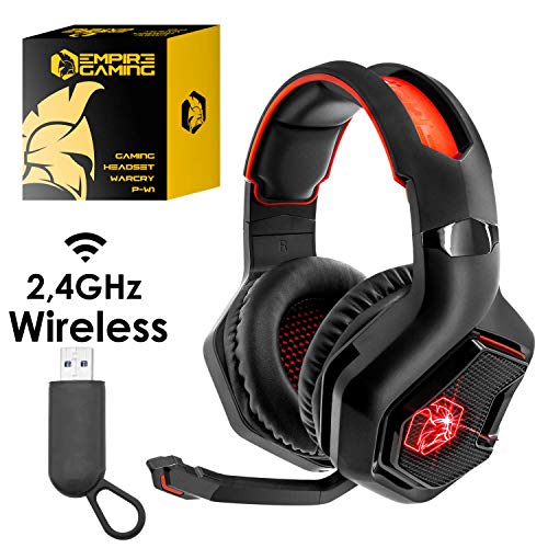 EMPIRE GAMING – WarCry P-W1 Gaming Headset mit Mikro - PC/PS4/PS5/Xbox/Switch/Mac-2.4 GHz Wireless – Surround Sound Stereo - LED Rot Bild 2