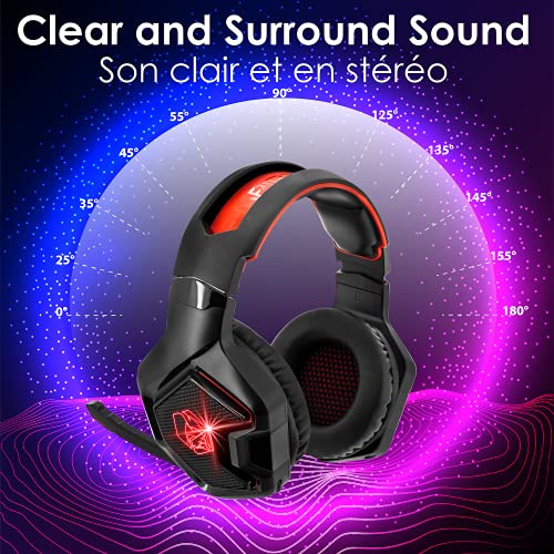 EMPIRE GAMING – WarCry P-W1 Gaming Headset mit Mikro - PC/PS4/PS5/Xbox/Switch/Mac-2.4 GHz Wireless – Surround Sound Stereo - LED Rot Bild 3