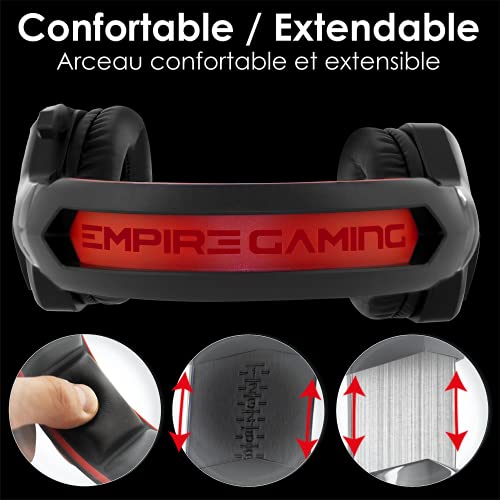 EMPIRE GAMING – WarCry P-W1 Gaming Headset mit Mikro - PC/PS4/PS5/Xbox/Switch/Mac-2.4 GHz Wireless – Surround Sound Stereo - LED Rot Bild 6