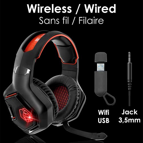 EMPIRE GAMING – WarCry P-W1 Gaming Headset mit Mikro - PC/PS4/PS5/Xbox/Switch/Mac-2.4 GHz Wireless – Surround Sound Stereo - LED Rot Bild 7