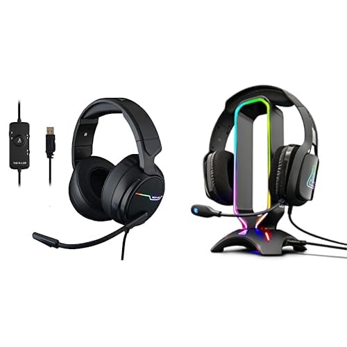 THE G-LAB Korp Thallium Gaming-Kopfhörer, USB, 7.1, Digital Surround & K-Stand Radon Gaming Kopfhörer Stander - RGB-Hintergrundbeleuchtung, USB-Hub 2 x 2,0, rutschfeste Basis - (Schwarz) Bild 1