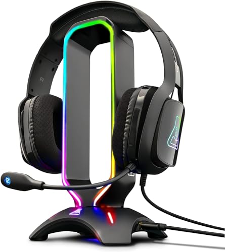 THE G-LAB Korp Thallium Gaming-Kopfhörer, USB, 7.1, Digital Surround & K-Stand Radon Gaming Kopfhörer Stander - RGB-Hintergrundbeleuchtung, USB-Hub 2 x 2,0, rutschfeste Basis - (Schwarz) Bild 3