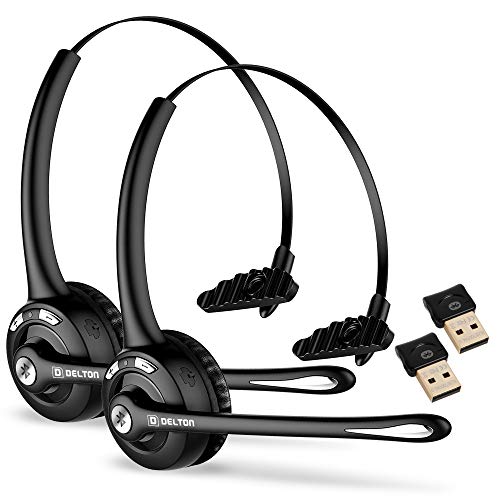 Delton Trucker Bluetooth-Headset, kabellose Kopfhörer mit Mikrofon, einzelner Ohrhörer mit Mikrofon für Skype, Call-Center, LKW-Fahrer – 18 Stunden (mit USB-Dongle) (2er-Pack) Bild 1