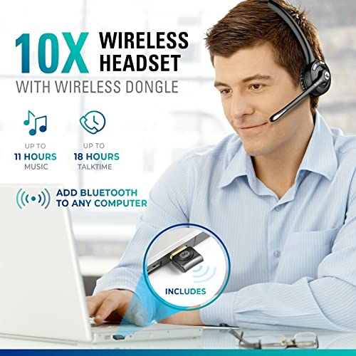 Delton Trucker Bluetooth-Headset, kabellose Kopfhörer mit Mikrofon, einzelner Ohrhörer mit Mikrofon für Skype, Call-Center, LKW-Fahrer – 18 Stunden (mit USB-Dongle) (2er-Pack) Bild 3