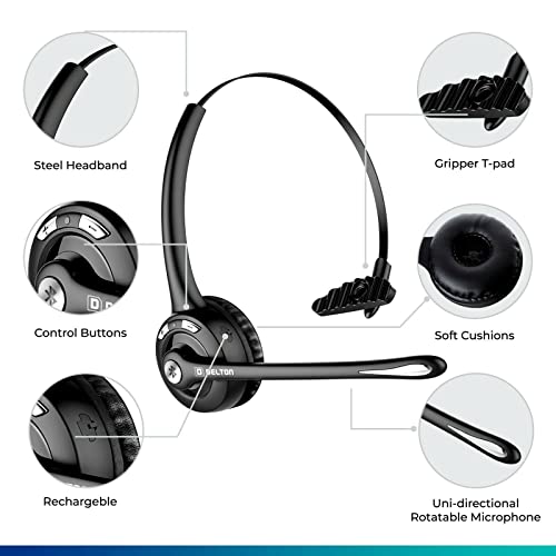 Delton Trucker Bluetooth-Headset, kabellose Kopfhörer mit Mikrofon, einzelner Ohrhörer mit Mikrofon für Skype, Call-Center, LKW-Fahrer – 18 Stunden (mit USB-Dongle) (2er-Pack) Bild 5
