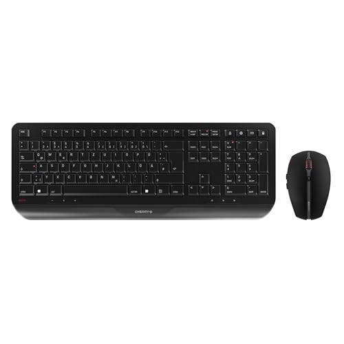 CHERRY GENTIX Desktop, Kabelloses Tastatur-Maus-Set, Deutsches Layout (QWERTZ), 2,4 GHz Funk, Integrierte Handballenauflage, Symmetrische Maus, Schwarz Bild 1