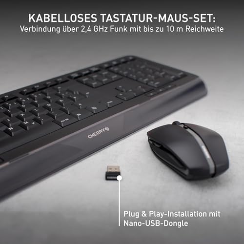 CHERRY GENTIX Desktop, Kabelloses Tastatur-Maus-Set, Deutsches Layout (QWERTZ), 2,4 GHz Funk, Integrierte Handballenauflage, Symmetrische Maus, Schwarz Bild 2