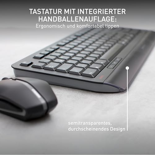 CHERRY GENTIX Desktop, Kabelloses Tastatur-Maus-Set, Deutsches Layout (QWERTZ), 2,4 GHz Funk, Integrierte Handballenauflage, Symmetrische Maus, Schwarz Bild 4