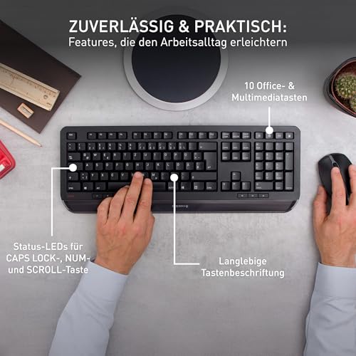 CHERRY GENTIX Desktop, Kabelloses Tastatur-Maus-Set, Deutsches Layout (QWERTZ), 2,4 GHz Funk, Integrierte Handballenauflage, Symmetrische Maus, Schwarz Bild 6