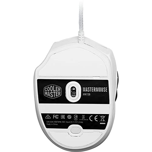 Cooler Master MM720 RGB-LED Claw Grip Gaming Maus mit Kabel - Ultra-leichte 49g Wabenschale, 16000 DPI Optischer Sensor, 70 Millionen klick Micro Switches, PTFE Gleit-Füße - Glänzend, Weiß Bild 6