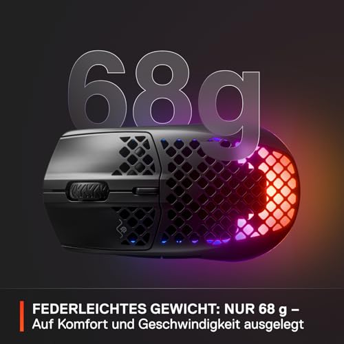 SteelSeries Aerox 3 Wireless - RGB Gaming Maus mit Öffnungen in der Oberfläche - Federleichtes, wasserabweisendes Design - Optischer TrueMove Air-Sensor mit 18.000 DPI - Onyx Bild 5