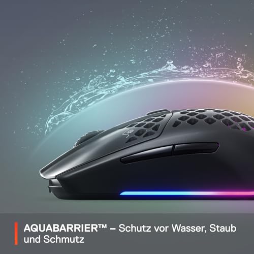 SteelSeries Aerox 3 Wireless - RGB Gaming Maus mit Öffnungen in der Oberfläche - Federleichtes, wasserabweisendes Design - Optischer TrueMove Air-Sensor mit 18.000 DPI - Onyx Bild 6