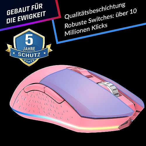 KLIM Blaze - Wiederaufladbare kabellose RGB Gaming Maus - NEU - Hochpräziser Sensor mit Langer Akkudauer - Einstellbar auf bis zu 10000 DPI - Kabel- und Funk Maus Modus (Rosa) Bild 4