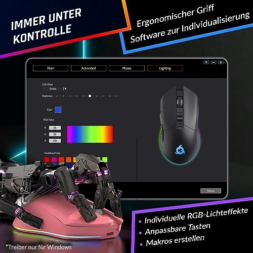 KLIM Blaze - Wiederaufladbare kabellose RGB Gaming Maus - NEU - Hochpräziser Sensor mit Langer Akkudauer - Einstellbar auf bis zu 10000 DPI - Kabel- und Funk Maus Modus (Rosa) Bild 5