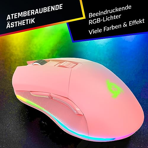 KLIM Blaze - Wiederaufladbare kabellose RGB Gaming Maus - NEU - Hochpräziser Sensor mit Langer Akkudauer - Einstellbar auf bis zu 10000 DPI - Kabel- und Funk Maus Modus (Rosa) Bild 6
