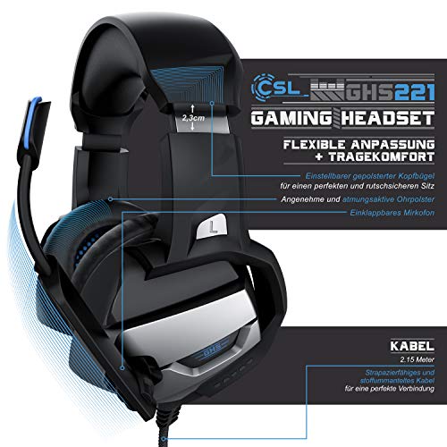CSL - PS4 PS5 Headset - Gaming Headset Klinke mit Mikrofon - Klinkenanschluss - LED Beleuchtung - Gaming Kopfhörer für PC PS4 PS4 Pro PS5 Xbox One Xbox One S Bild 4