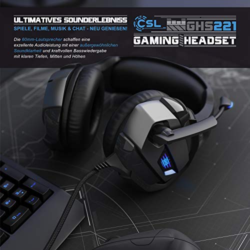 CSL - PS4 PS5 Headset - Gaming Headset Klinke mit Mikrofon - Klinkenanschluss - LED Beleuchtung - Gaming Kopfhörer für PC PS4 PS4 Pro PS5 Xbox One Xbox One S Bild 5