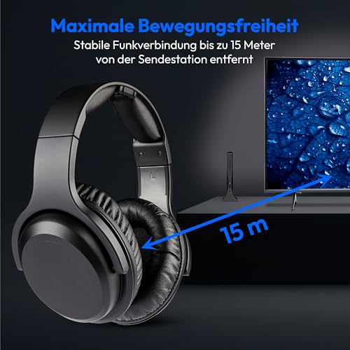 MEDION Funkkopfhörer HS-1 (kabellos, für TV, bis zu 15m Reichweite, mit Ladestation, Over Ear, USB C, MD40006) Bild 2