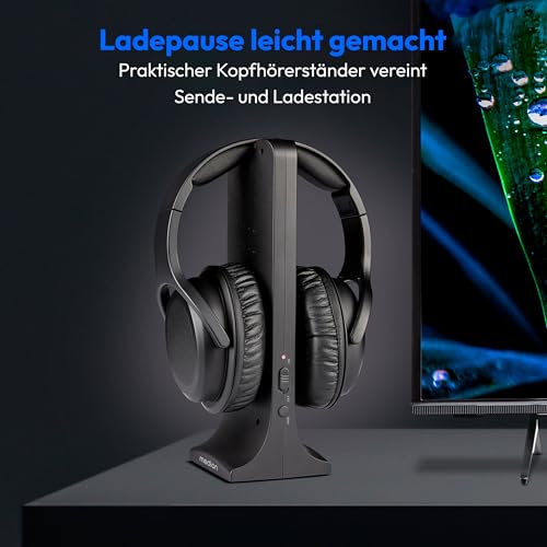 MEDION Funkkopfhörer HS-1 (kabellos, für TV, bis zu 15m Reichweite, mit Ladestation, Over Ear, USB C, MD40006) Bild 4