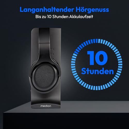 MEDION Funkkopfhörer HS-1 (kabellos, für TV, bis zu 15m Reichweite, mit Ladestation, Over Ear, USB C, MD40006) Bild 5