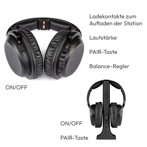 MEDION Funkkopfhörer HS-1 (kabellos, für TV, bis zu 15m Reichweite, mit Ladestation, Over Ear, USB C, MD40006) Bild 7