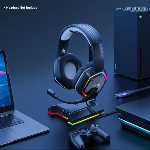 EKSA W1 Gaming Headset Ständer, Aluminium RGB Kopfhörer Halterung mit 7,1 Surround Sound, 2 USB Anschlüssen und 3 Buchsen von 3.5mm, PC Zubehör Gaming Headset Halter Bild 2