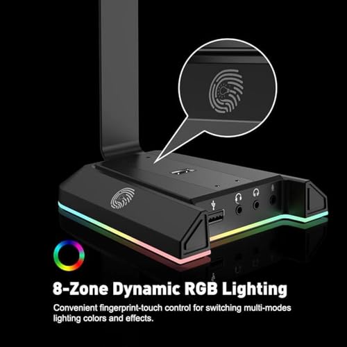 EKSA W1 Gaming Headset Ständer, Aluminium RGB Kopfhörer Halterung mit 7,1 Surround Sound, 2 USB Anschlüssen und 3 Buchsen von 3.5mm, PC Zubehör Gaming Headset Halter Bild 3