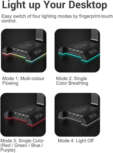 EKSA W1 Gaming Headset Ständer, Aluminium RGB Kopfhörer Halterung mit 7,1 Surround Sound, 2 USB Anschlüssen und 3 Buchsen von 3.5mm, PC Zubehör Gaming Headset Halter Bild 7