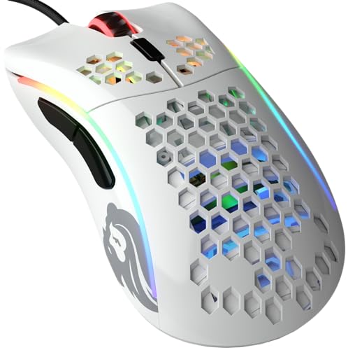 Glorious Gaming Model D- (Minus) Wired Gaming Mouse – superleichtes Wabendesign mit 61 g, RGB-Beleuchtung, ergonomisch, Pixart 3360 Sensor, Omron-Schaltern, PTFE-Füße, 6 Tasten – Glänzend Weiß Bild 1