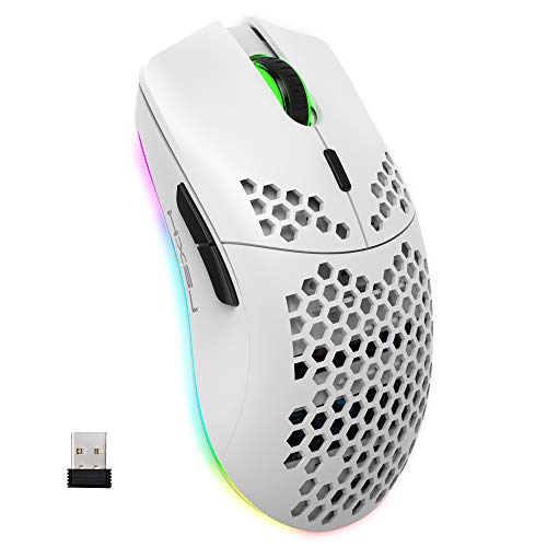 Drahtlose Gaming Maus, 2,4G Superleichte Wabenschale Ergonomische RGB-Mäuse mit 750mAh Akku, Energiesparendes Design, 6 Tasten und Mini-USB-Empfänger für Windows, Mac OS, Laptop, Smart-TV(Weiß) Bild 1