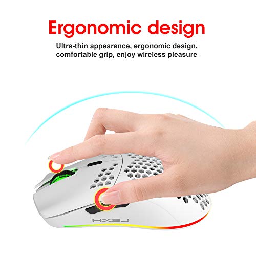 Drahtlose Gaming Maus, 2,4G Superleichte Wabenschale Ergonomische RGB-Mäuse mit 750mAh Akku, Energiesparendes Design, 6 Tasten und Mini-USB-Empfänger für Windows, Mac OS, Laptop, Smart-TV(Weiß) Bild 3