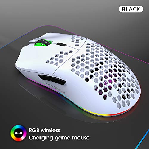 Drahtlose Gaming Maus, 2,4G Superleichte Wabenschale Ergonomische RGB-Mäuse mit 750mAh Akku, Energiesparendes Design, 6 Tasten und Mini-USB-Empfänger für Windows, Mac OS, Laptop, Smart-TV(Weiß) Bild 4