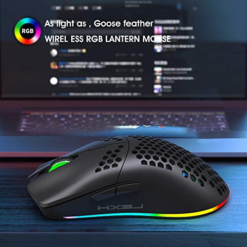 Drahtlose Gaming Maus, 2,4G Superleichte Wabenschale Ergonomische RGB-Mäuse mit 750mAh Akku, Energiesparendes Design, 6 Tasten und Mini-USB-Empfänger für Windows, Mac OS, Laptop, Smart-TV(Weiß) Bild 6