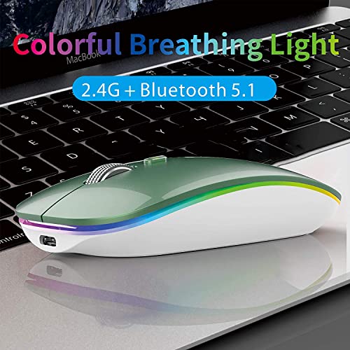 Uiosmuph Bluetooth Maus Kabellose, LED Funkmaus wiederaufladbar Leise Wireless Mouse 2.4GHz Kabellos Optische Maus mit USB Nano Empfänger für PC/Tablet/Laptop Computer (Dunkel Grün) Bild 3