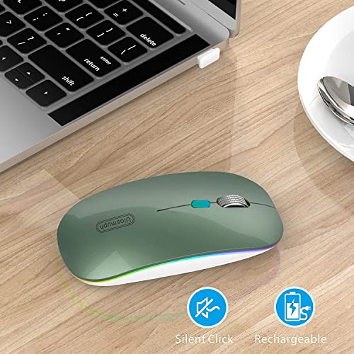 Uiosmuph Bluetooth Maus Kabellose, LED Funkmaus wiederaufladbar Leise Wireless Mouse 2.4GHz Kabellos Optische Maus mit USB Nano Empfänger für PC/Tablet/Laptop Computer (Dunkel Grün) Bild 4