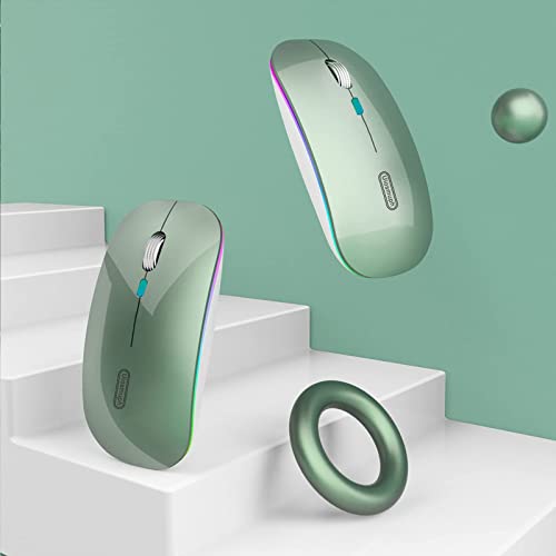Uiosmuph Bluetooth Maus Kabellose, LED Funkmaus wiederaufladbar Leise Wireless Mouse 2.4GHz Kabellos Optische Maus mit USB Nano Empfänger für PC/Tablet/Laptop Computer (Dunkel Grün) Bild 5