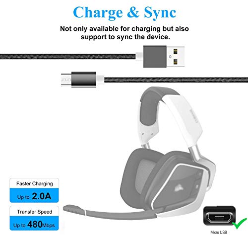 -USB-Ladekabel für Corsair Gaming Void RGB Elite Wireless Premium Gaming Headset Micro USB Kabel (1,5 m schwarz) Bild 2