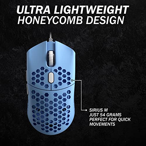 HK GAMING Sirius M Ultraleichte, Mit Wabenmuster Versehene, Beidhändige, Kabelgebundene Gaming-Maus - 6 Tasten - 12 000 CPI - 54 g (Sirius-M, Malibu Limitierte Auflage) Bild 2